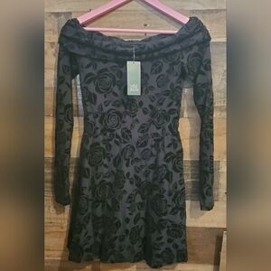 Wild Fable Dress XS Black Velvet Burnout Mini Fit Flare Dark Fairy Holiday NYE